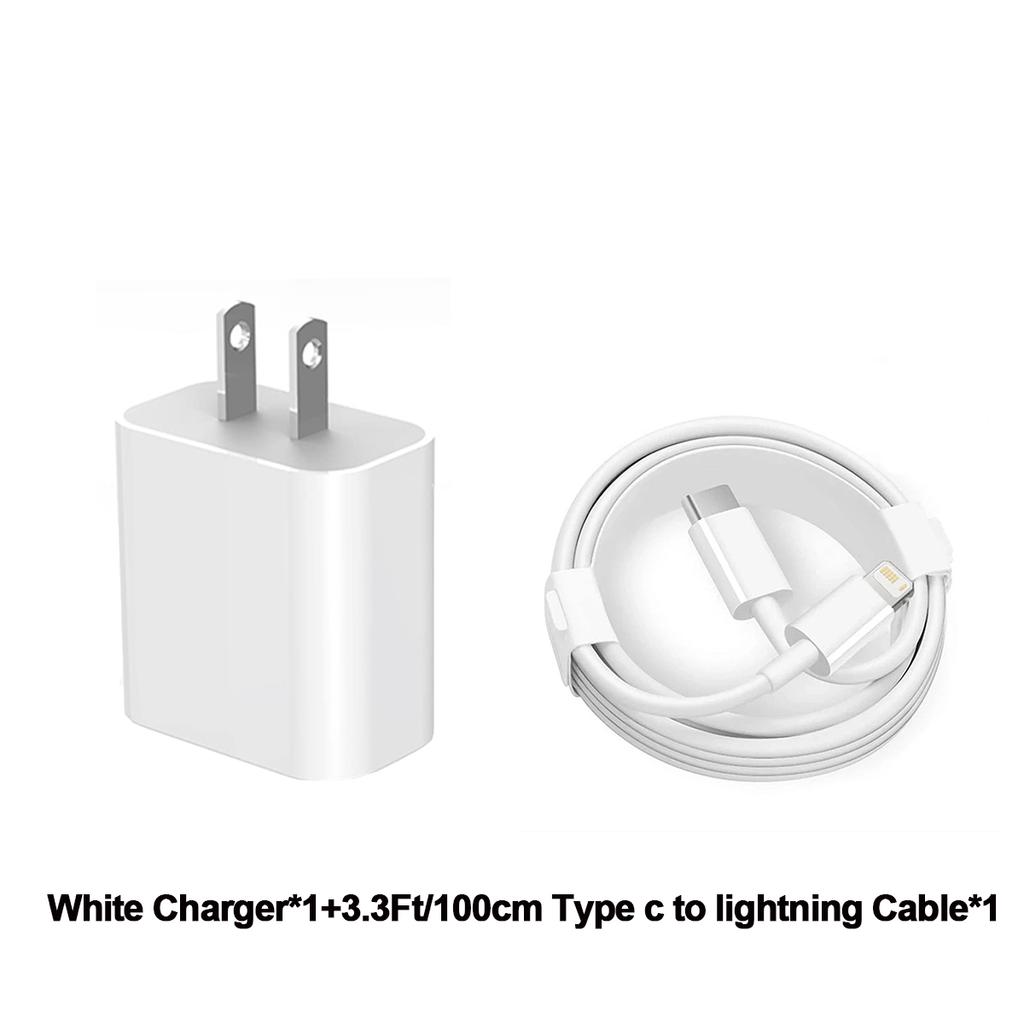 1-2Set 20W US USB C Port Fast Charger For iPhone 14 13 12 11 Pro Max Plus XR Xs 7 8 3.3 Ft USB C Fast Charging Cable Accessories