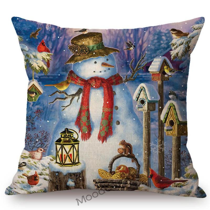 Sweet Cozy Christmas Decoration Red Snowman Lovely Cute Xmas Sofa Throw Pillow Case Winter Gift Cotton Linen Xmas Cushion Cover