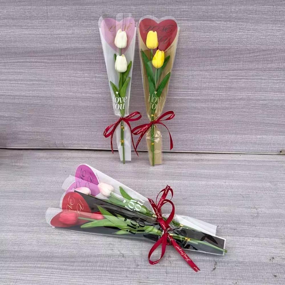 50pcs Single Flower Flower Packaging Bag Heart Shape Rose Packing Sleeve Bag Valentine's Day
