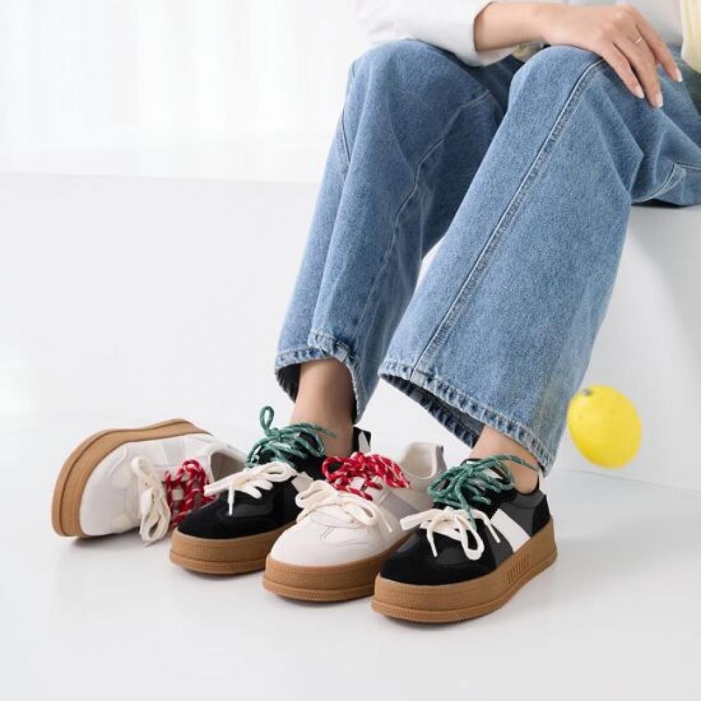 Jisyu Color Lace Up Platform Sneakers 4cm