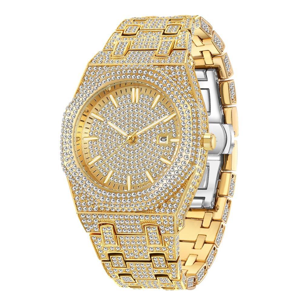 New Arab Number Watch For Men Luxury Fully Diamond Bling Mens Quartz Watches Fashion Iced Out Silver Waterproof Male Clock