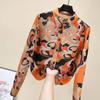 Floral Print Blouse Womens Tops Silk Long Sleeve Red Green Blouses Ladies Lapel Button Up Loose Shirt