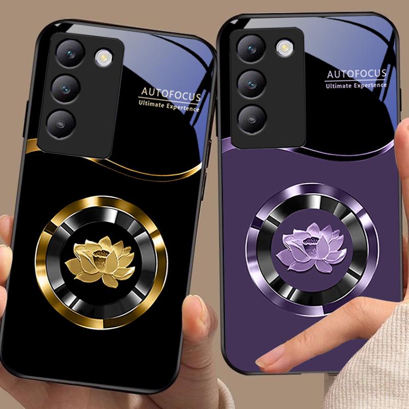 Круг Лотос Золото Для Y72 33S 11 03 36 96 Lite 35 16 Iqoo 12 V40 SE 5G 29 40 21 30 X80 Pro Vivo Чехол для телефона из закаленного стекла Черный