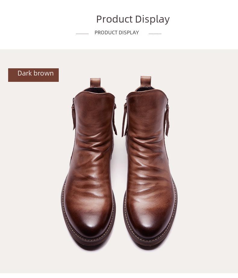 Мужские кожаные ботинки Martin Tassel с двухсторонней молнией и нескользящей подошвой, доступны большие размеры.