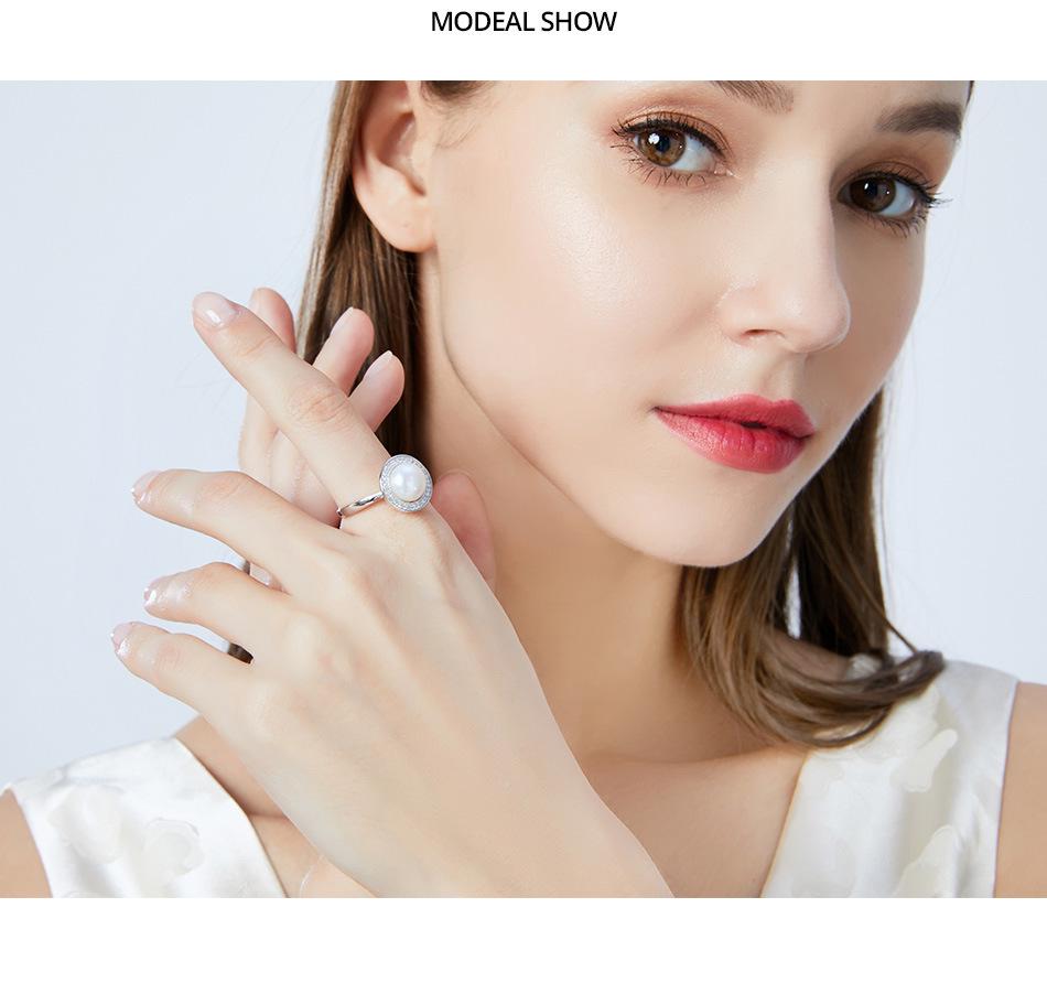 PAG&MAG Sterling Silver Pearl Ring with Micro-paved Zircon and 9-9.5mm Freshwater Pearl