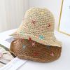 Милая цветная шляпа из плетеной соломы Женская летняя приморская пляжная шляпа с ажурной вязкой, защищающая от солнца, для отпуска, с большими полями