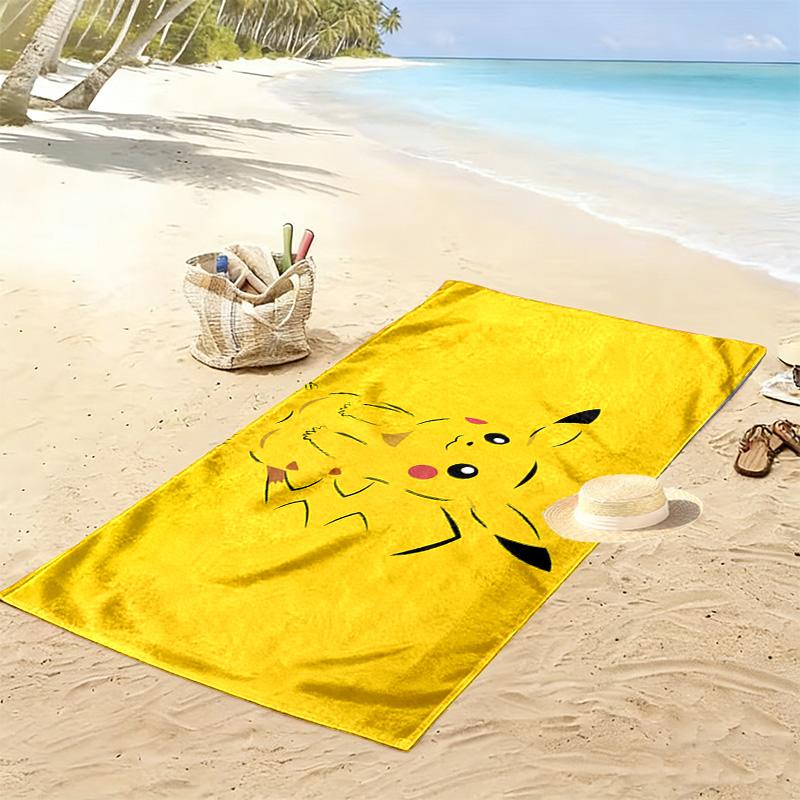 Happy Pikachu Print Beach Towel, Large Soft Quick Dry Towel for Beach Camping Swimming