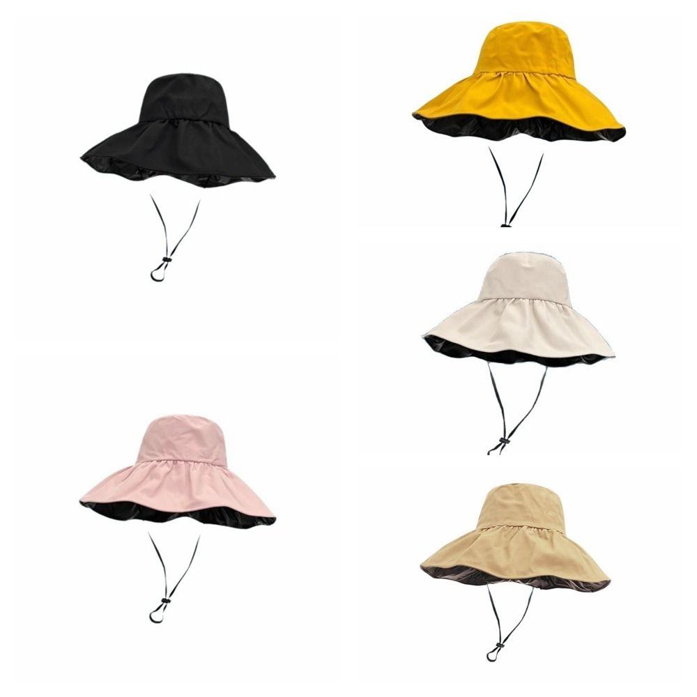Solid Color Women Fisherman Hat Anti-Ultraviolet Foldable Wide Brim Sun Hat Adjustable Sunshade Sun Protection Hat