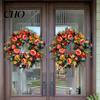 Hydrangea Peony Garland Autumn Pumpkin Wreath Artificial Twig Vintage Floral Spring And Summer Set Seasonal Door Hanger for Thanksgiving Harvest Decor