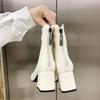 Женские однотонные модные туфли на высоком каблуке с застежкой-молнией сзади Модные ботинки Высокие ботинки Кожаные туфли Ботинки средней высоты Женская обувь