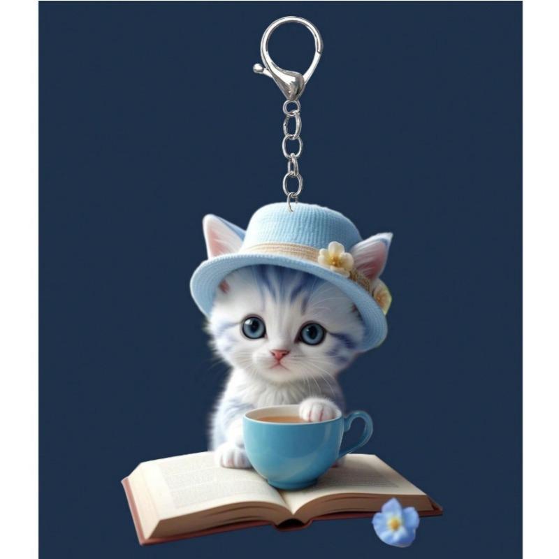 1 шт. Милый акриловый мультяшный брелок с кошкой, 2D плоский мультяшный декоративный зажим для сумки, рождественский подарок для друзей, подвесное украшение для автомобиля
