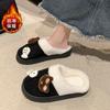 Теплые и удобные нескользящие пушистые тапочки милый мультяшный котенок толстая подошва хлопковые тапочки 2025 осень и зима новинка