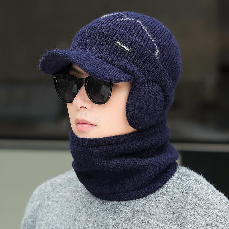 New Velvet Warm Ear Bag Knitted Cap Men's Autumn and Winter Cycling Sports Cold-proof Wool Scarf Cover