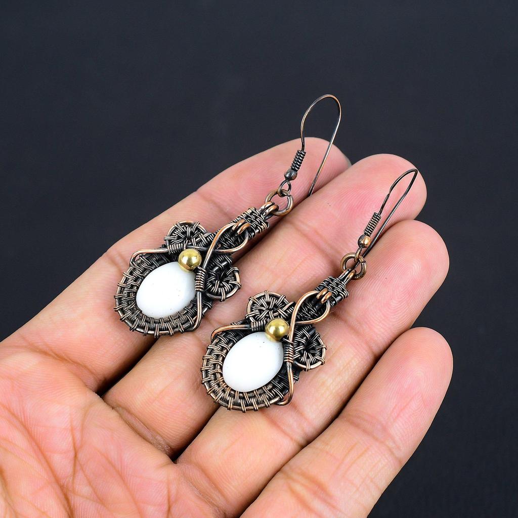 Серьги из перламутра, серьги, обернутые медной проволокой 999 пробы, украшения из драгоценных камней ручной работы, подарки для жены, совершенно новые серьги