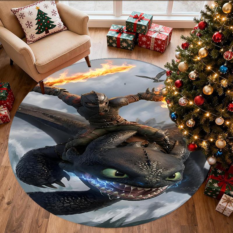 How to Train Your Dragon Pattern Round Rug, Indoor/Outdoor Mat, for Picnic, Gameroom, Bedroom, Office, Living Room, Home Decor Carpet, Birthday Gift