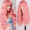 Розовый парик с глубокими волнами, парик из синтетических волос с челкой, женский парик, термостойкий парик 24 дюйма, косплей