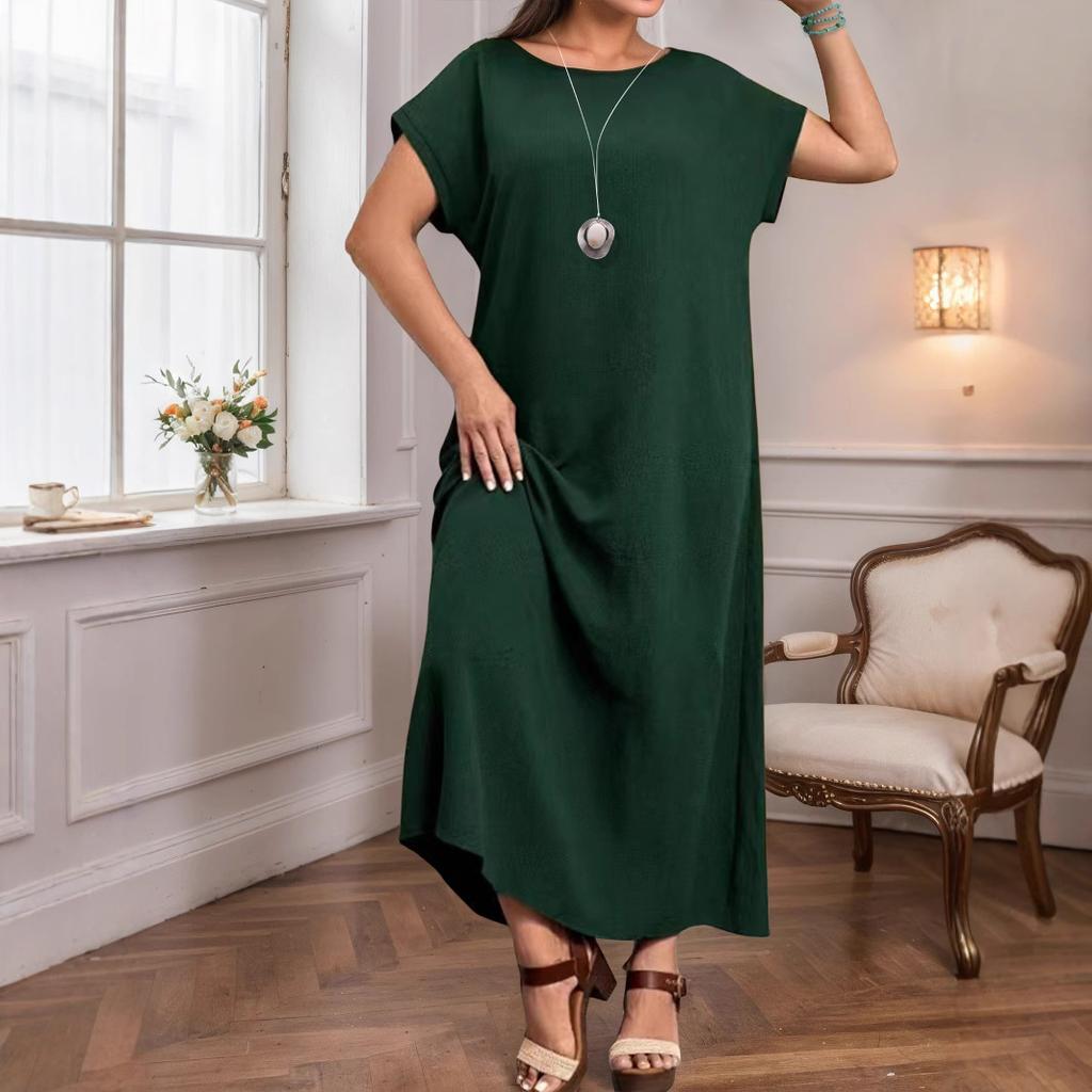 HNXC Plus-size Women's Summer Round-neck Elegant Long Dress