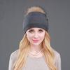 Осень-зима женская вязаная шерстяная шапка с помпоном шапки меховая шапка женская теплая шапка из натурального меха енота
