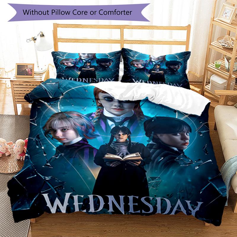 3pcs Wednesday Design Cover Set - HD Printed Bedding with 1 Cover and 2 Pillowcases - Perfect for Home and Dorm Decor