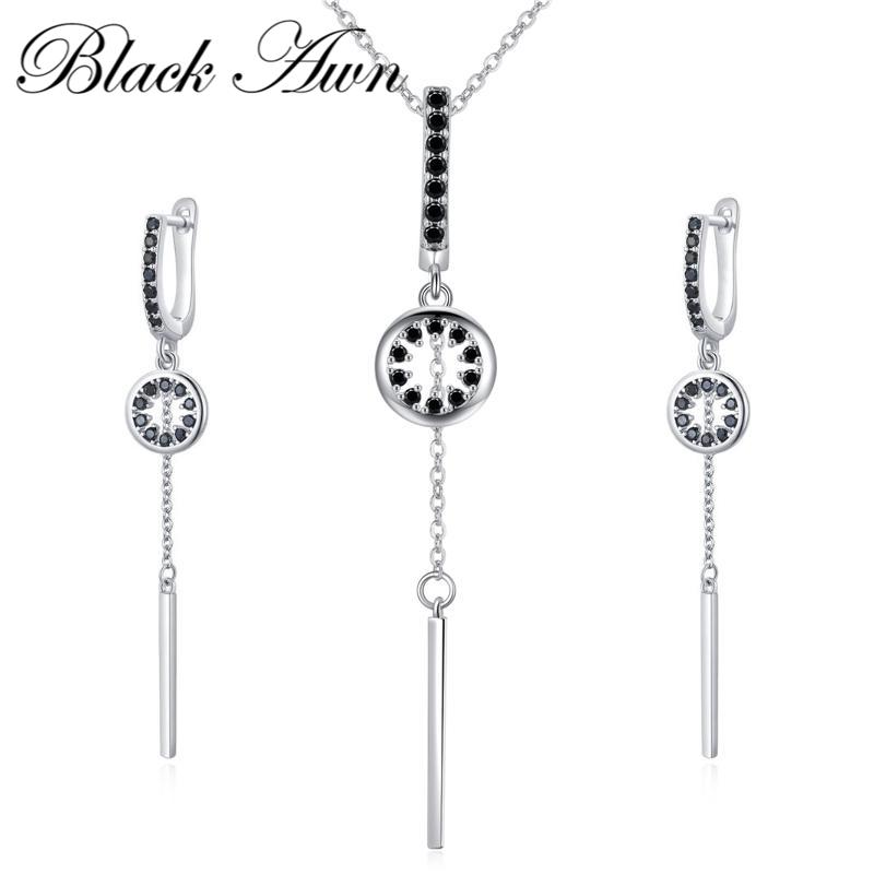 Black Awn Женские черные комплекты ювелирных изделий, серьги и ожерелья для женщин