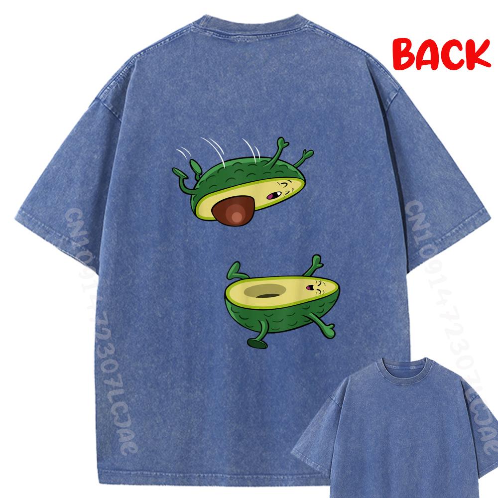 The Avocado Jump Kawaii Fruit Street Wear T Shirt Oversized Washed Shirt Soft Design Printed Clothes