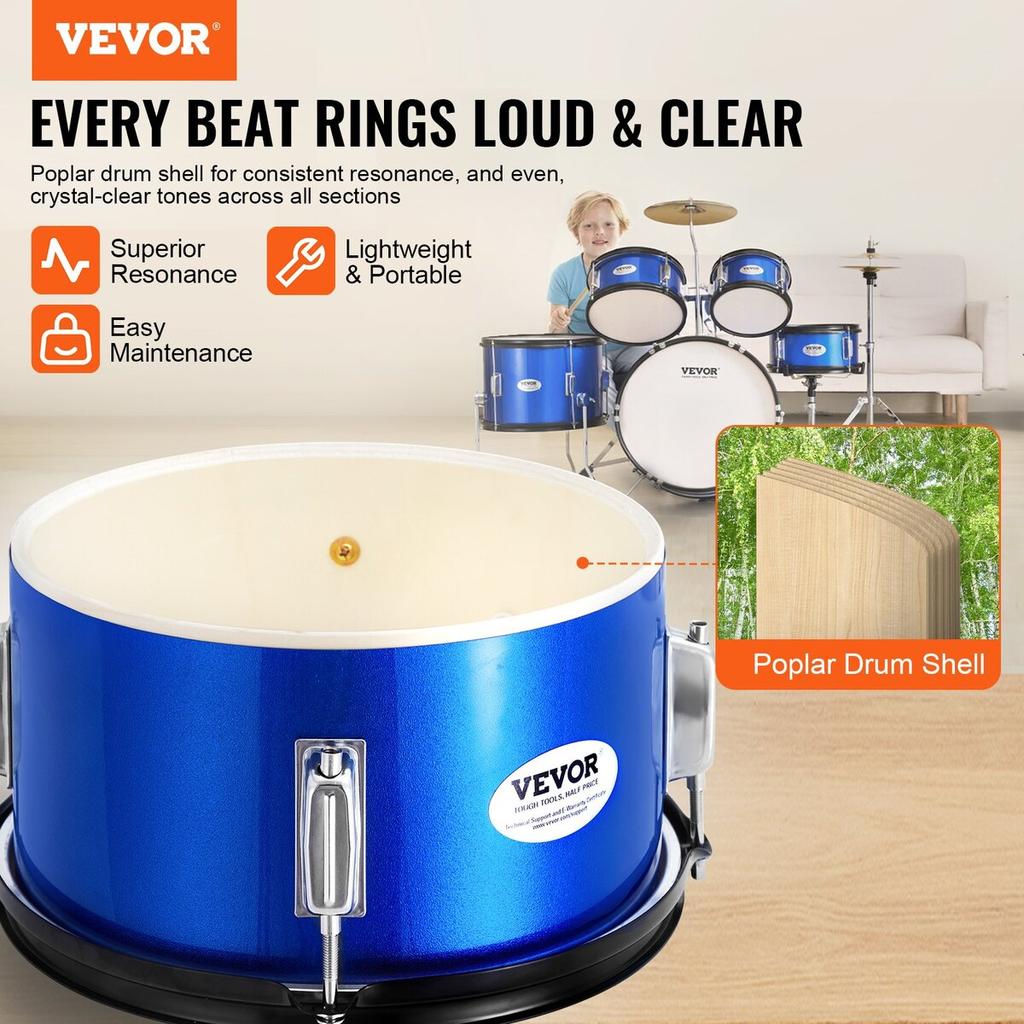Kids Drum Set 5-Piece 16 in Beginner Children Drum Set with Throne Blue