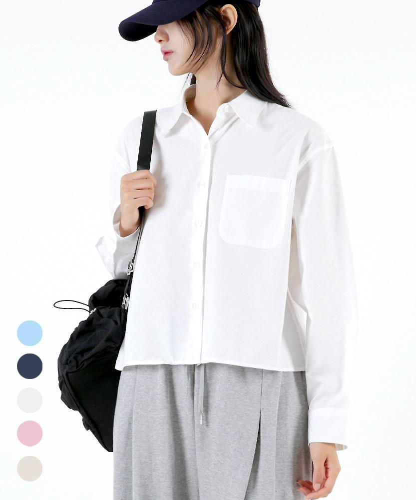UMM Women'S Oxford Crop Long Sleeve Shirt 5 Colors