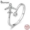 Genuine 925 Sterling Silver Flying Plane Open Finger Rings for Women Clear CZ Adjustable Ring
