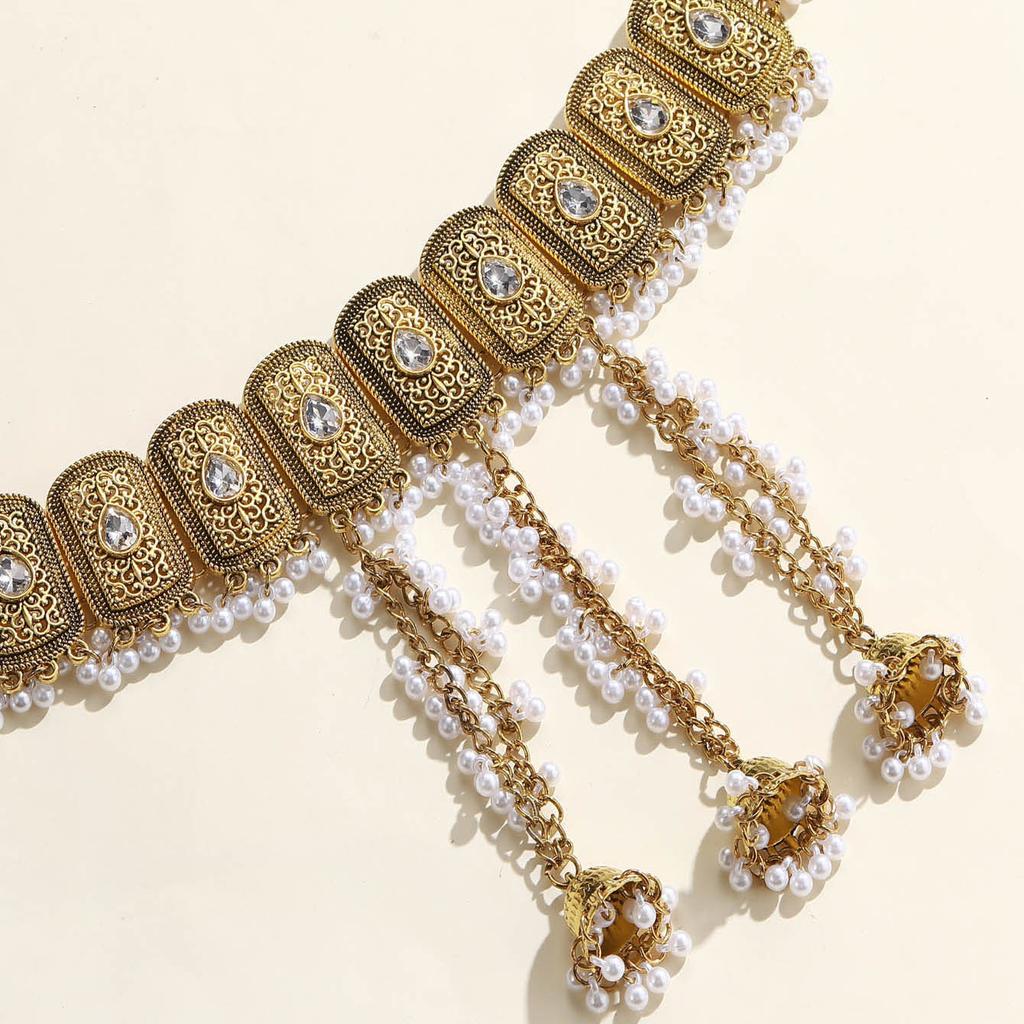 Ретро Ромбовидные Колокольчики Бахрома Жемчужная Поясная Цепочка Женская Мода Темперамент Цепочка для Тела Богемный Этнический Стиль Поясные Украшения