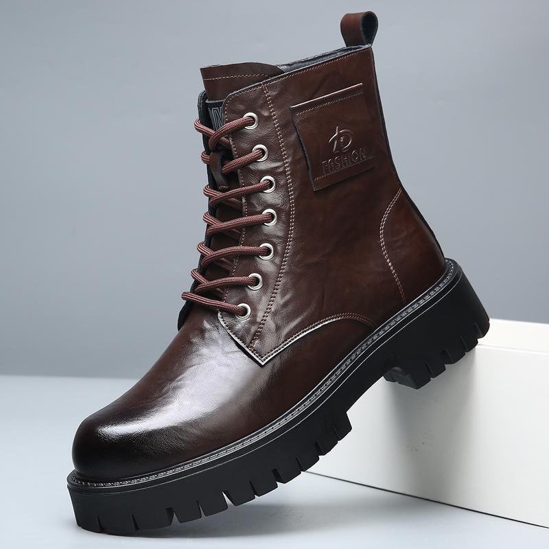 Элегантные простые мужские кожаные ботинки на платформе с высоким верхом и квадратным носком, британские ботинки «Челси» для мужчин, официальная деловая обувь класса люкс, осень