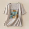 Футболка для женщин, летняя хлопковая футболка, мягкая, свободная, с принтом, повседневная, удобная, пуловер, футболка, топ