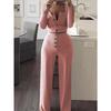 Spring and Autumn Women's Knit Suit Long Sleeve Top Long Pants Slim Button Casual Suit