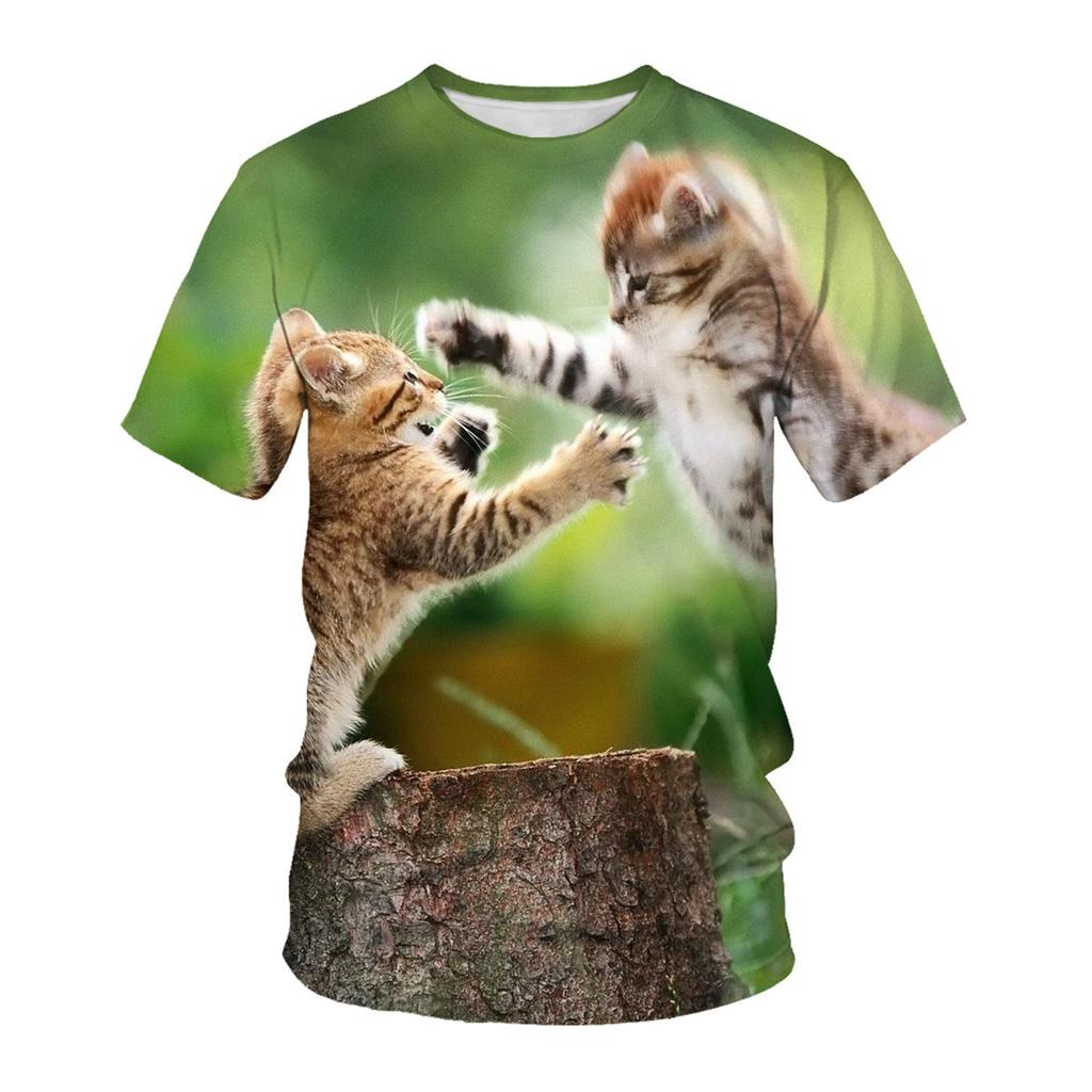 Летняя мужская футболка с 3D животным принтом, футболки с узором «ленивый кот», свободные топы с круглым вырезом и короткими рукавами для мужчин