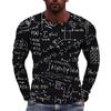 Fun Mathematical Formula Pattern Men's Long Sleeved Casual T-shirts - Soft Medium Stretch Polyester Fabric Spring and Autumn Relaxed Fit Clothing