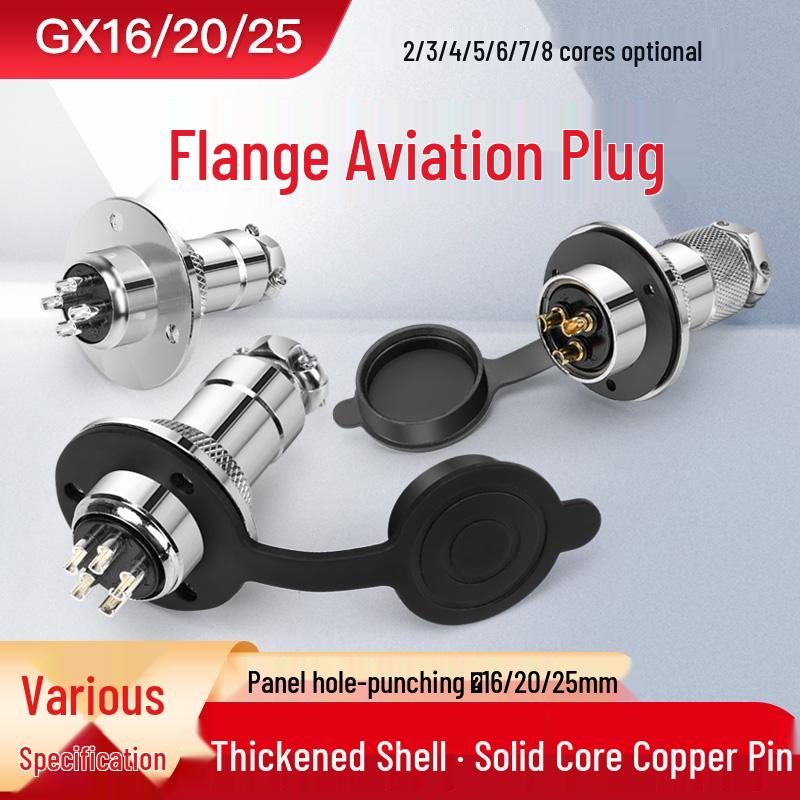 GX16/20/25 Aviation Plug Socket - 2 to 9 Pin, 10P DF Round Flange Connector