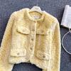 Осень Зима Женская Роскошная Норка Искусственный Мех Теплая Короткая Куртка Длинный Рукав Однобортная Рождественская Верхняя Одежда Пальто