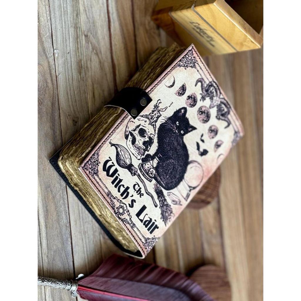 Кожаный журнал Волшебник заклинаний Кошачья книга Пустая тетрадь магии Книга теней Викканская языческая гримуарная книга для путешествий Зарисовка