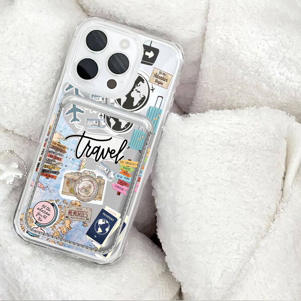 Fashion Tourism Label For Magsafe wallet Magnetic Card holder Phone Case For iPhone 16 13 16 15 12 14 17 Pro Max 16E Plus Cover