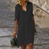 Женское летнее однотонное хлопково-льняное платье в стиле ретро с v-образным вырезом и рукавами 3/4, легкое дышащее платье