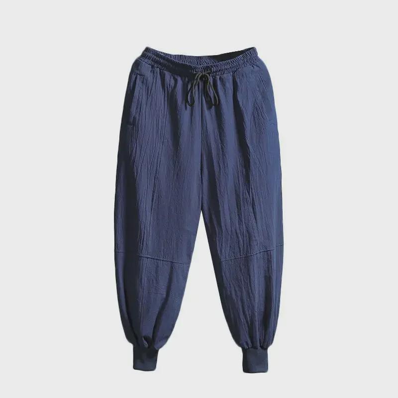 Men's Spring/Summer Cotton Linen Wide-Leg Harem Pants with Loose Cuffs and Trendy Tight-Fit Lantern Design