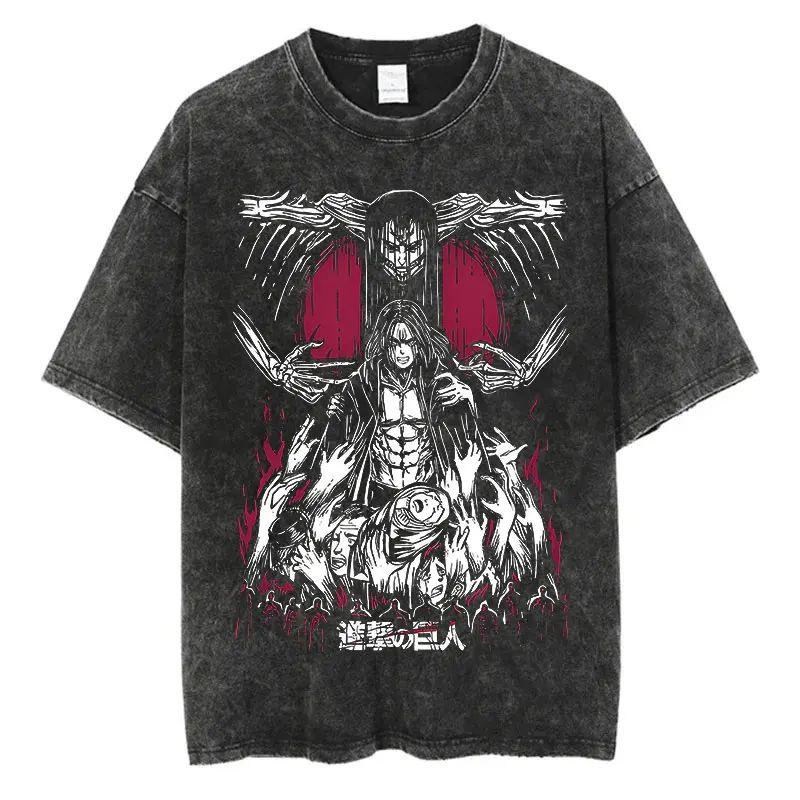 Anime Attack on Titan Graphic Printed Tshirt Mens and Womens Washed Tshirt High Quality Vintage Cotton Tshirt YK Tops