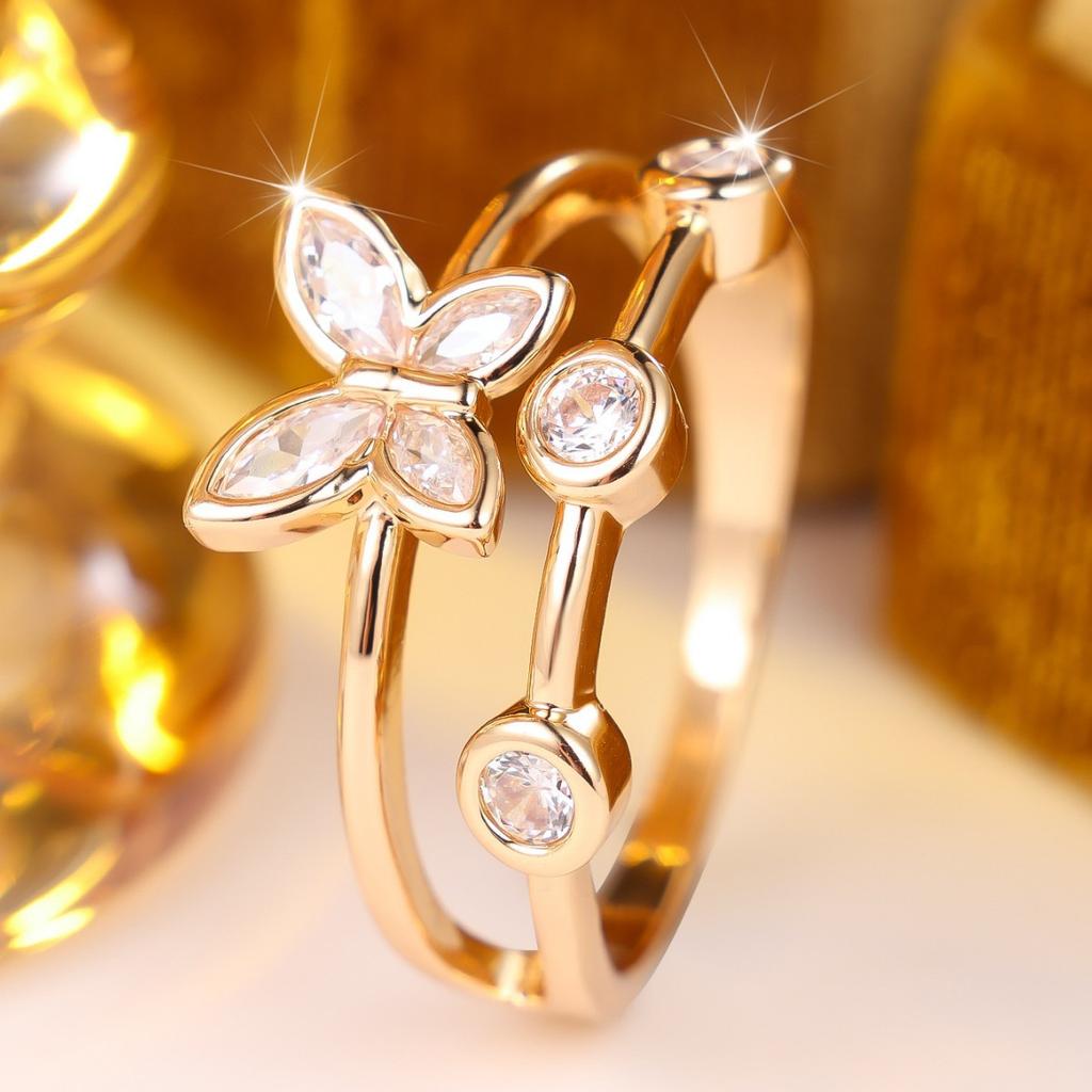 European and American style butterfly zircon ring Exquisite and luxurious accessories for trendy influencers