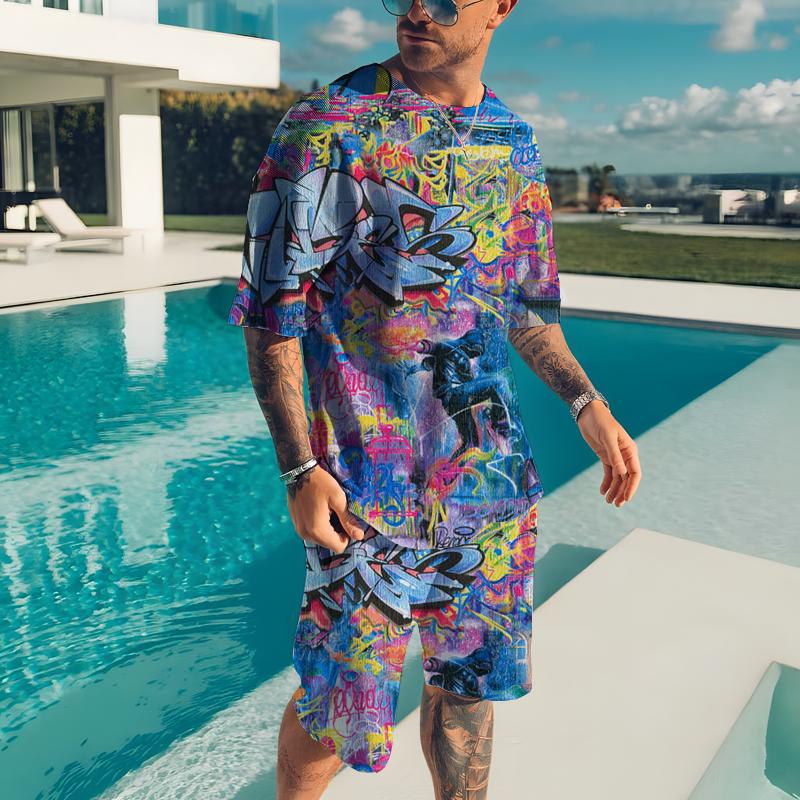 2026 Summer Men's T-shirt Male Casual Suit Abstract Style 3D Printing
