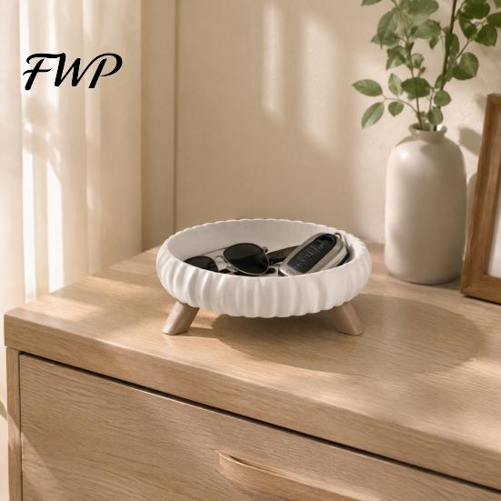 Biodegradable Storage Plate Round Tray with Wavy Edge And Three Legged Support, Minimalist Modern Home Decor Jewelry Tray, Multipurpose Desktop