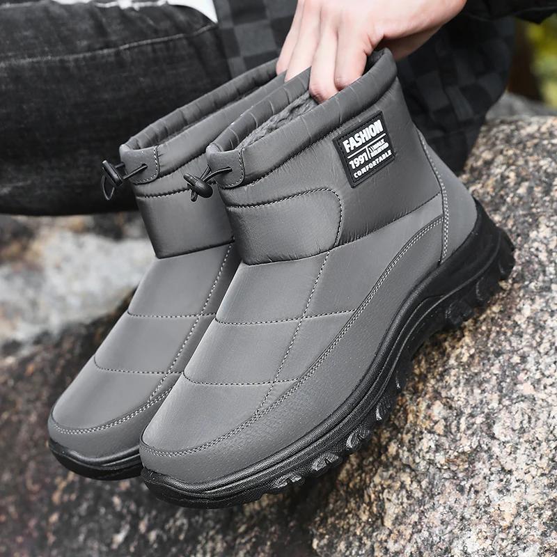 Fashion Waterproof Snow Boots for Men Winter Non-Slip Thicken Plush Ankle Boots Male New 2025 Outdoor Keep Warm Cotton Padded Shoes Man