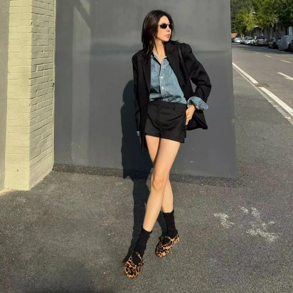 Sheepskin Version~ Niche Leopard Print Shoes with Retro Round Head Shallow Mouth Versatile Single Shoes Women's Flat Mary Jane Shoes