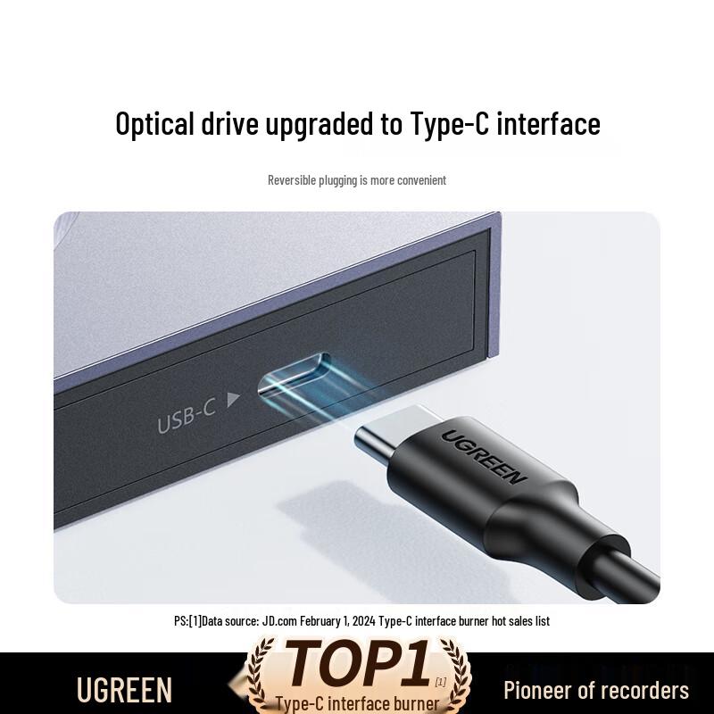 Ugreen Внешний USB-C и USB DVD/CD-привод/читатель 8X