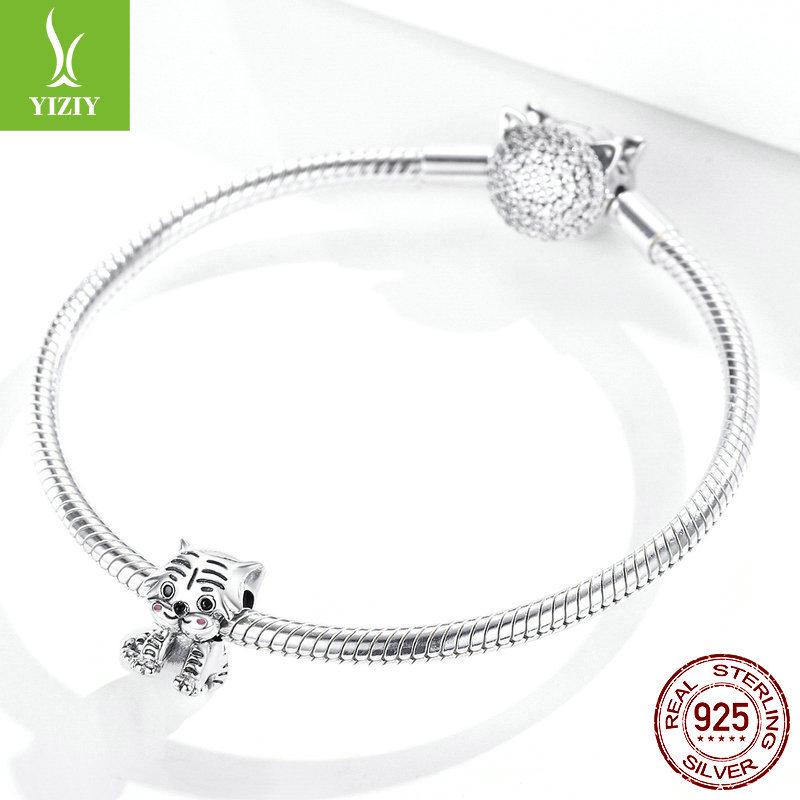 Yinziyun Серебро S925 Бусина Маленький Тигр - DIY Милый Шарм для Браслета с Животным SCC1573