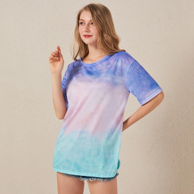 Fashion Comfortable Summer Fashion Ladies T-shirt Tops Europe and America Tie Dye Gradient Printing Loose T-shirt Women's Tops