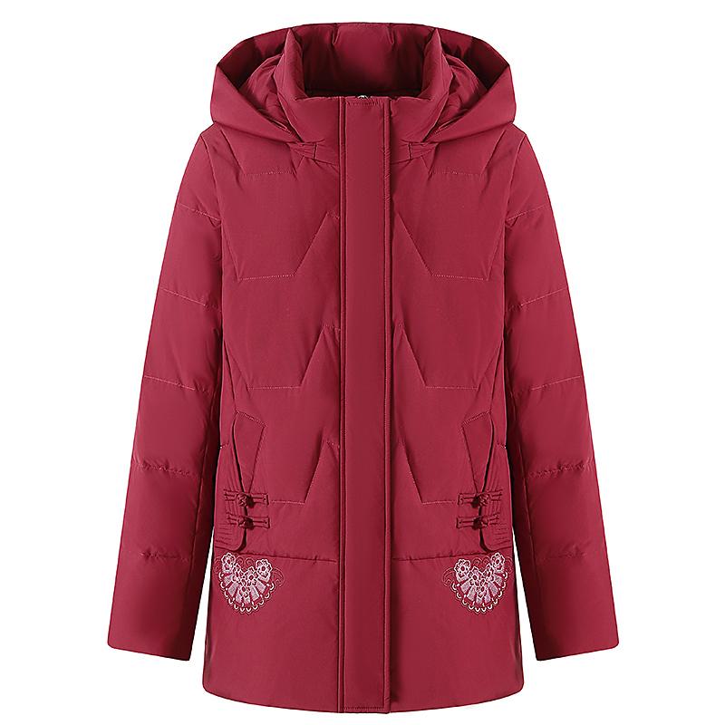Зимнее пуховое пальто для женщин винтажное больших размеров верхняя одежда с капюшоном элегантное толстое теплое вышитое пуховик женский парки